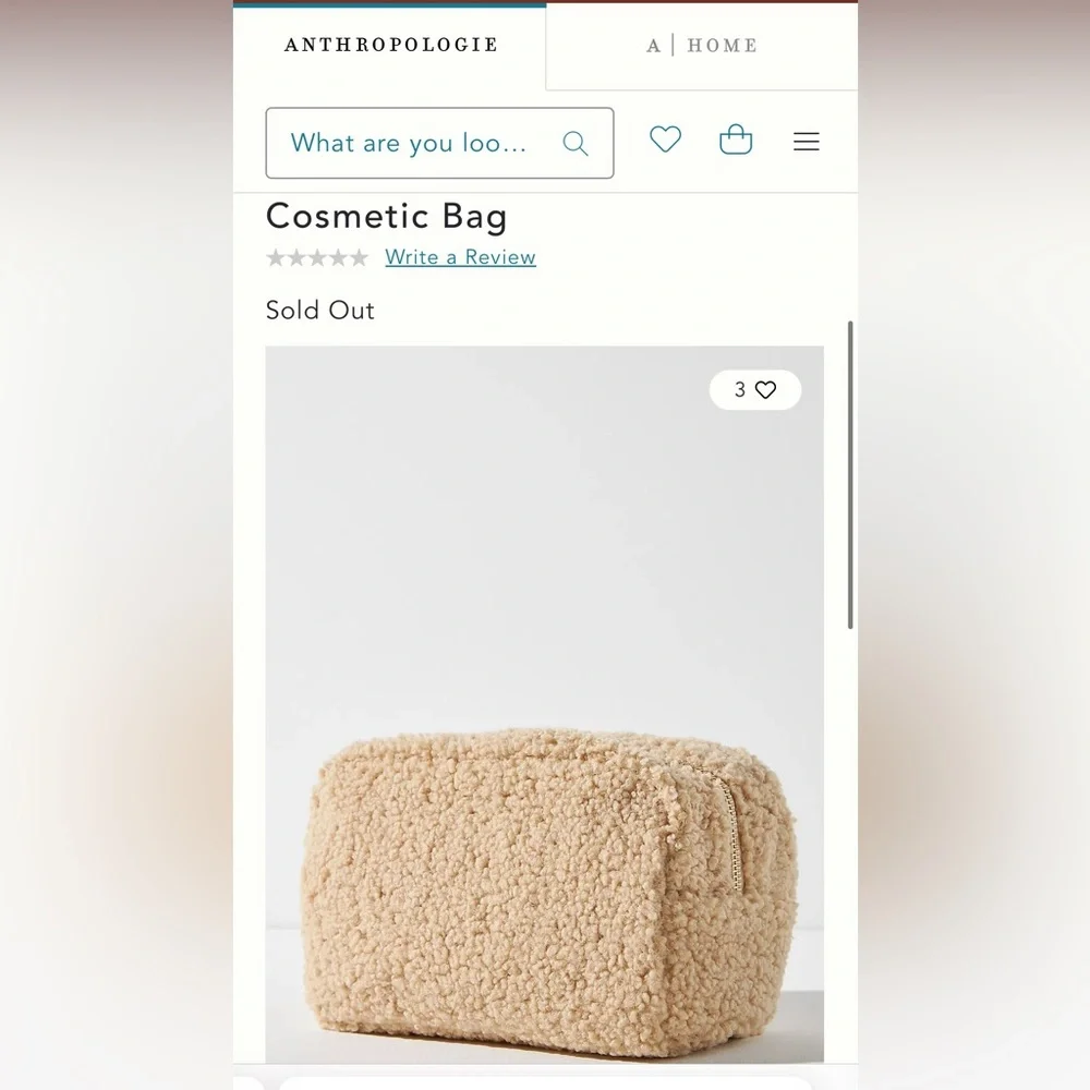 Anthropologie Sherpa Tan Cosmetic Loaf Bag